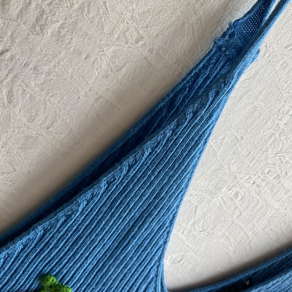 Zara Embroidered Top Fruit Ribbed Knit V-Neck Tank Cherry Strawberry Blu… - Picture 3 of 8